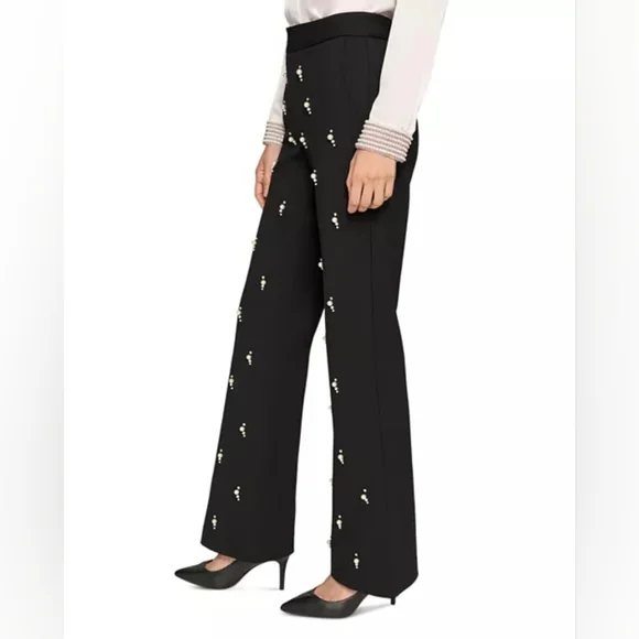 Karl Lagerfield Black Embellished Rhinestones & Faux Pearls Pants Sz 8 - Picture 6 of 12